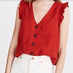 Madewell Linen-Blend Ruffle Button Front Tank